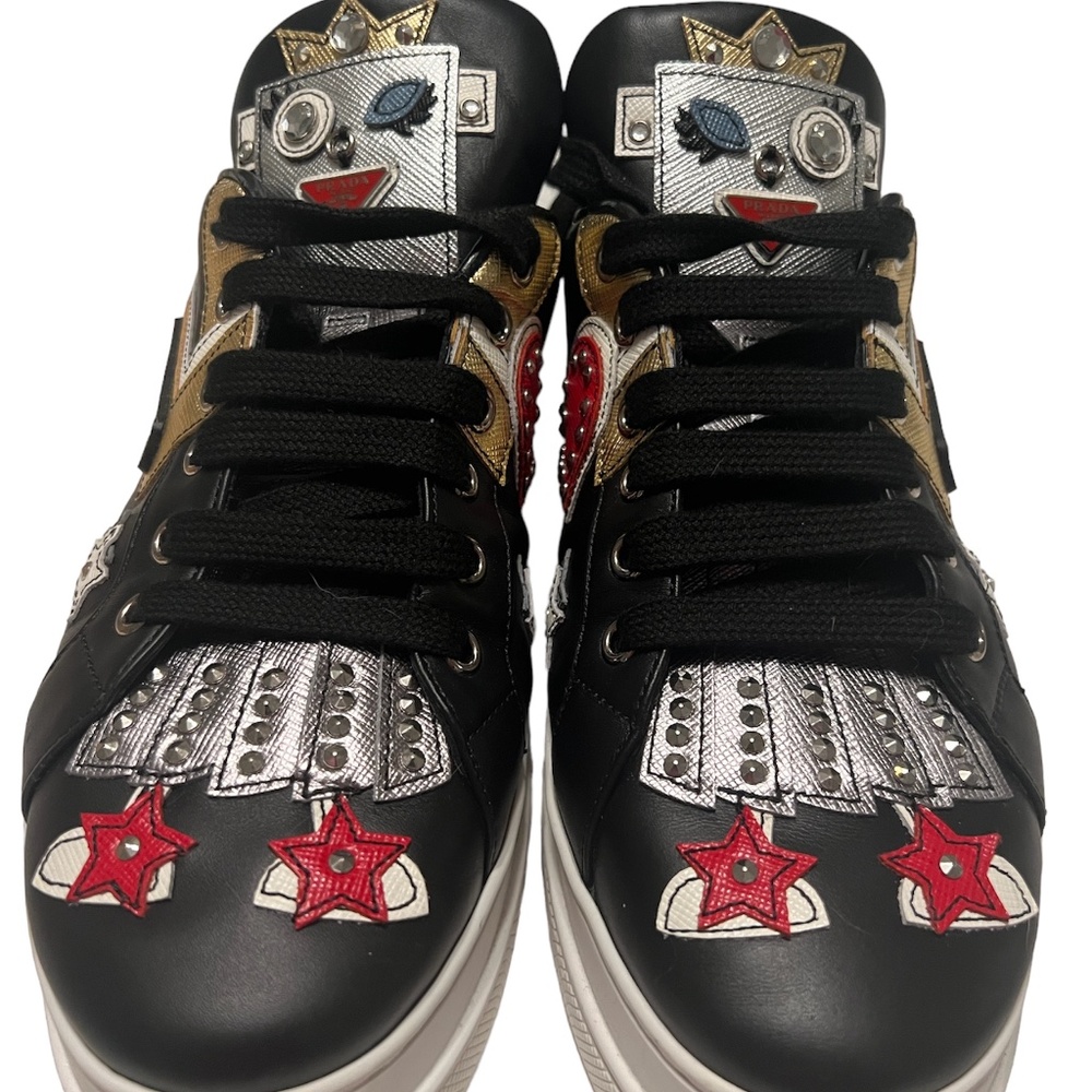 Mint Condition- Prada Embellished Leather Robot Sneakers Size 37.5 or US 7.5